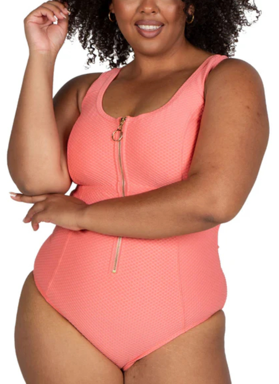 NEW ARTESANDS ALLEGRO PINK FUSELI TEXTURED ZIPPER ONE PIECE SWIMSUIT SZ 18 18+